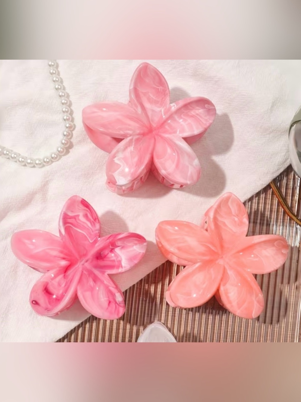 Stone Mountain Accessories Pink Marbled Flower Hair Claw Clip Trio